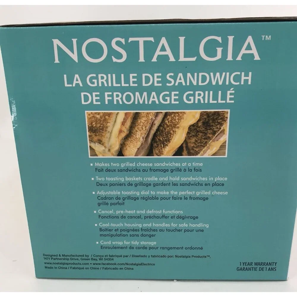 Nostalgia TCS2 Yellow Grilled Cheese‎ Sandwich Toaster Maker Easy Clean Baskets